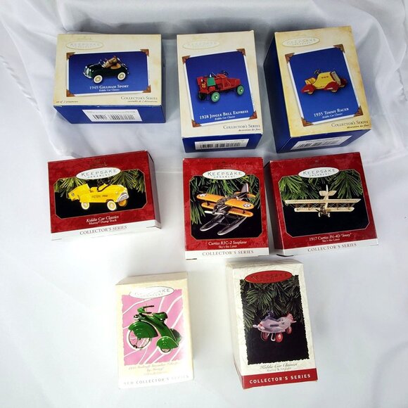 VTG Hallmark Keepsake Ornaments Lot Of 8 Vintage Die Cast Vehicles & Airplanes - Picture 2 of 8